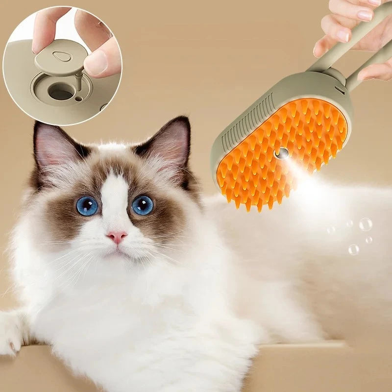 Escova de Vapor 3 em 1 para Animais de Estimação: Limpeza e Remoção de Pelos
