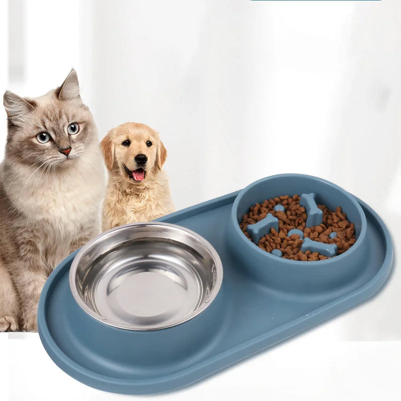 Tigela Dupla para Cães e Gatos com Tapete de Silicone